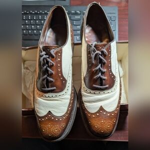 Johnston & Murphy Mens Shoes Sz 9 Two Tone Brown + White Brogue Oxford Wingtips